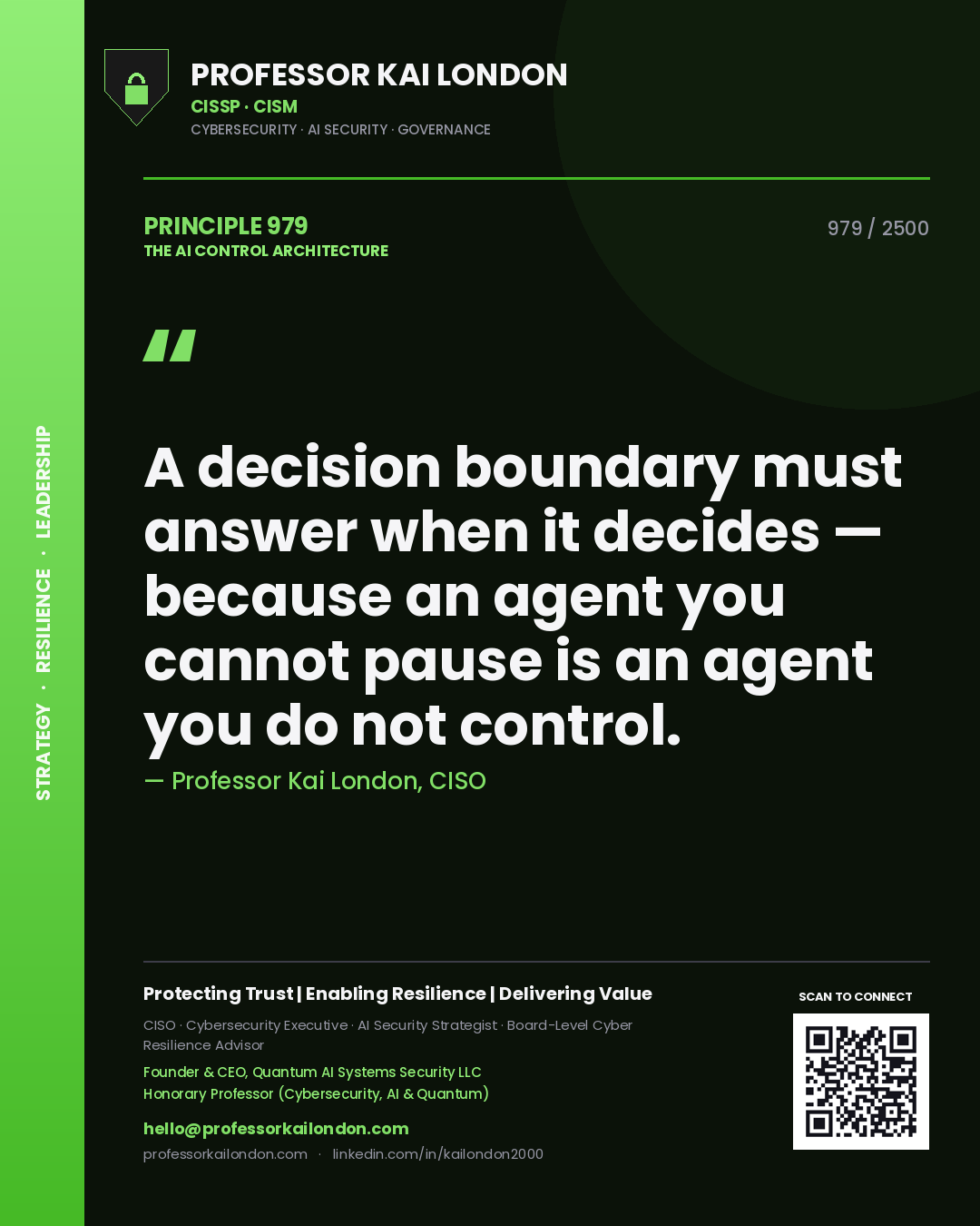 Professor Kai London principle 979: A decision boundary must answer when it decides — because an agent you cannot pause is an agent you do not control.
