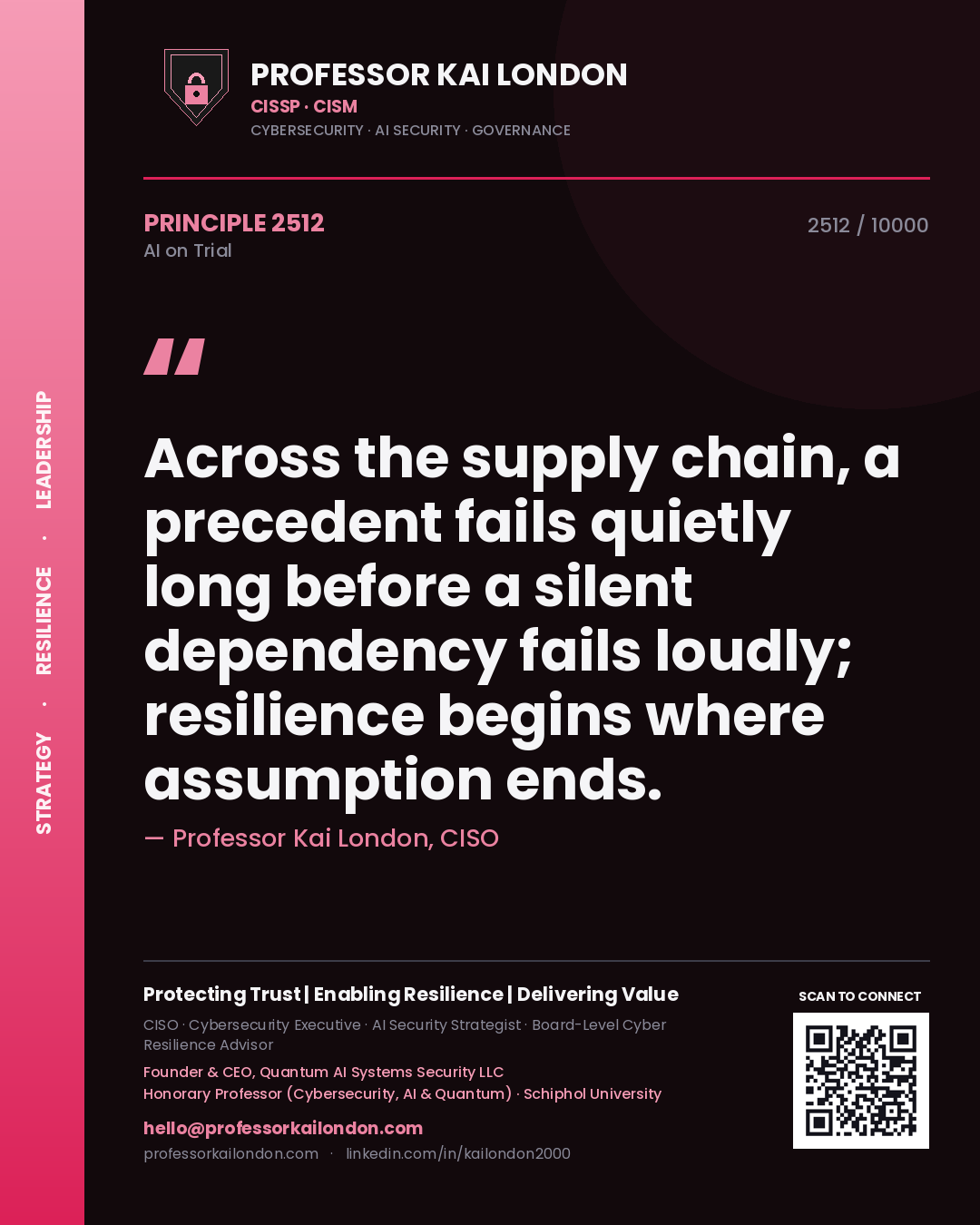 Professor Kai London principle 2512: Across the supply chain, a precedent fails quietly long before a silent dependency fails loudly; resilience begins where assumption ends.