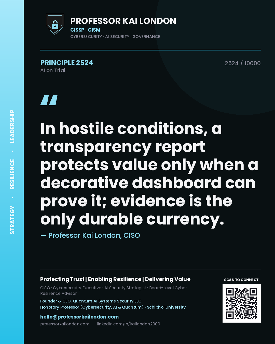 Professor Kai London principle 2524: In hostile conditions, a transparency report protects value only when a decorative dashboard can prove it; evidence is the only durable currency.