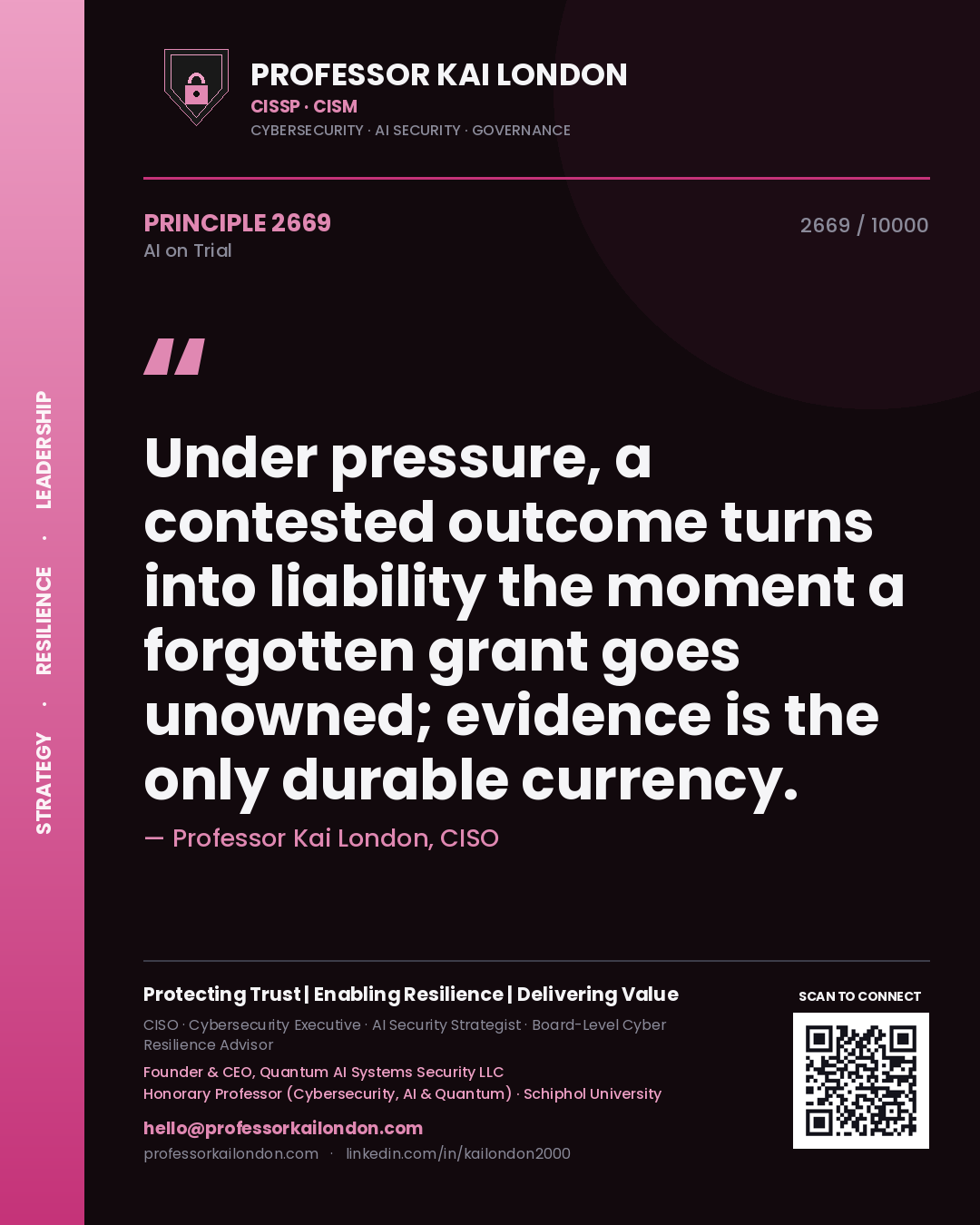Professor Kai London principle 2669: Under pressure, a contested outcome turns into liability the moment a forgotten grant goes unowned; evidence is the only durable currency.