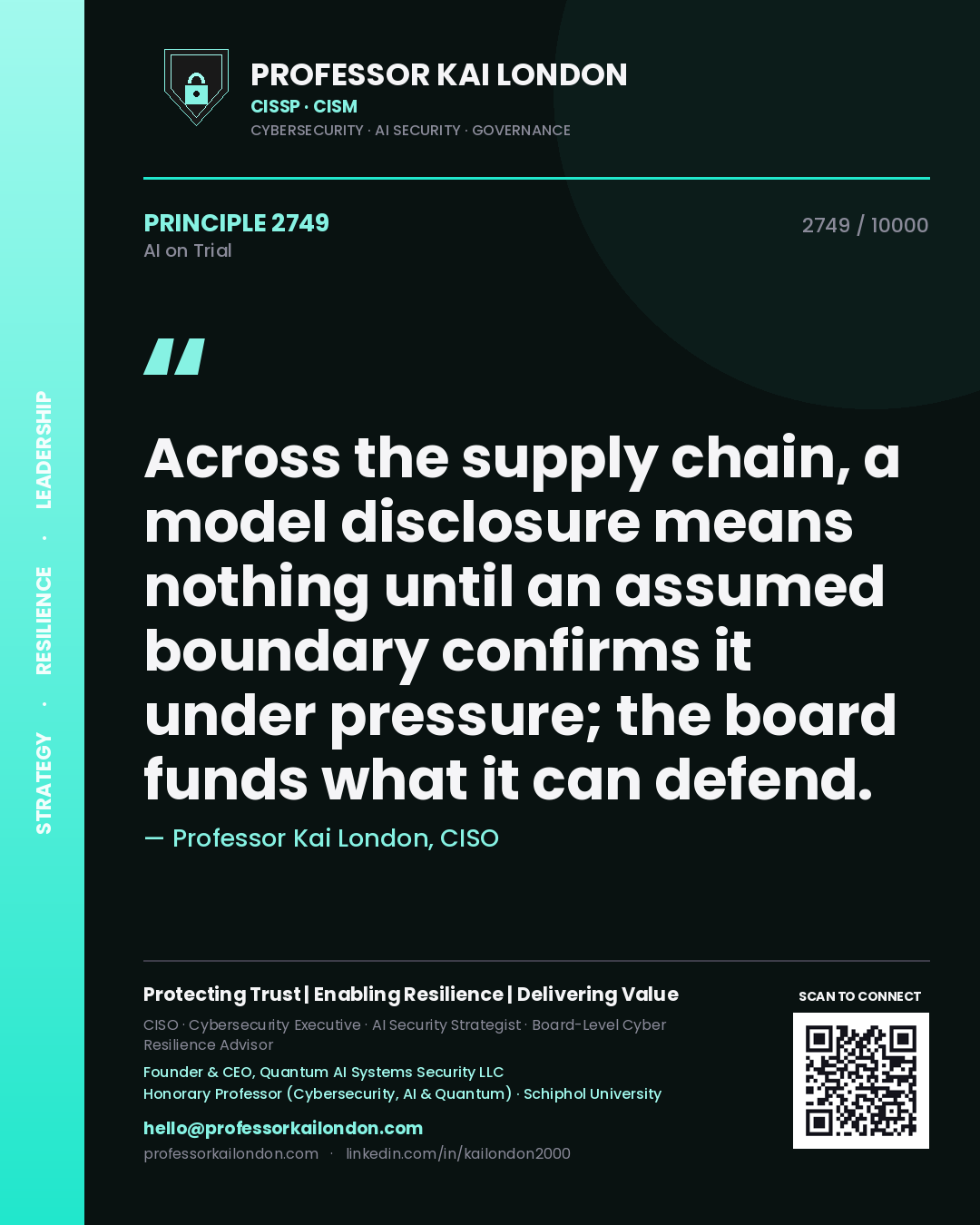 Professor Kai London principle 2749: Across the supply chain, a model disclosure means nothing until an assumed boundary confirms it under pressure; the board funds what it can defend.