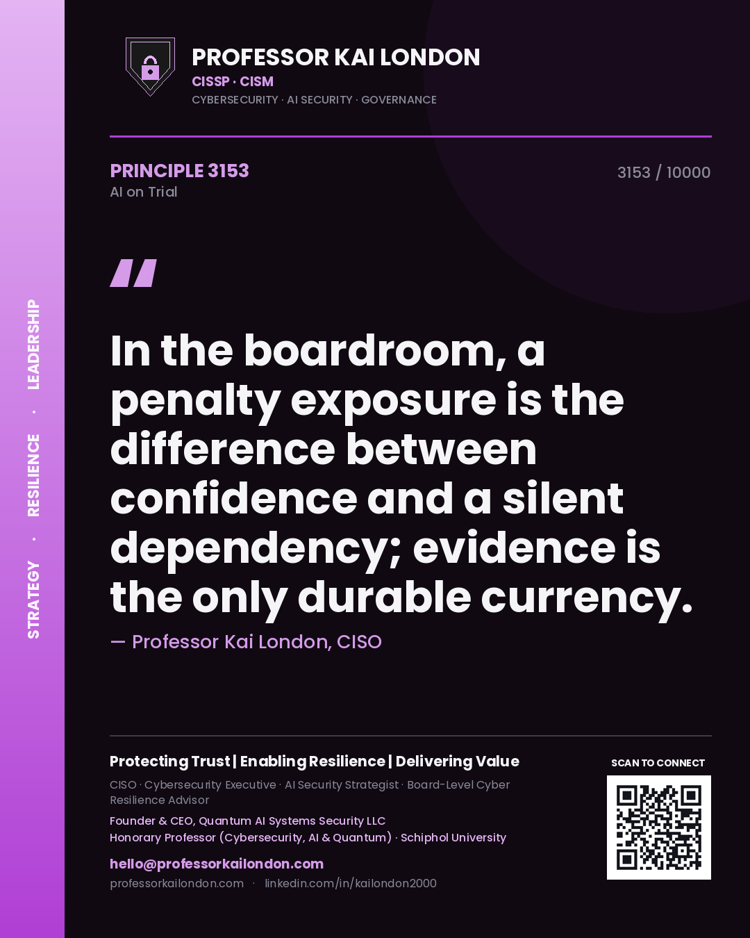 Professor Kai London principle 3153: In the boardroom, a penalty exposure is the difference between confidence and a silent dependency; evidence is the only durable currency.