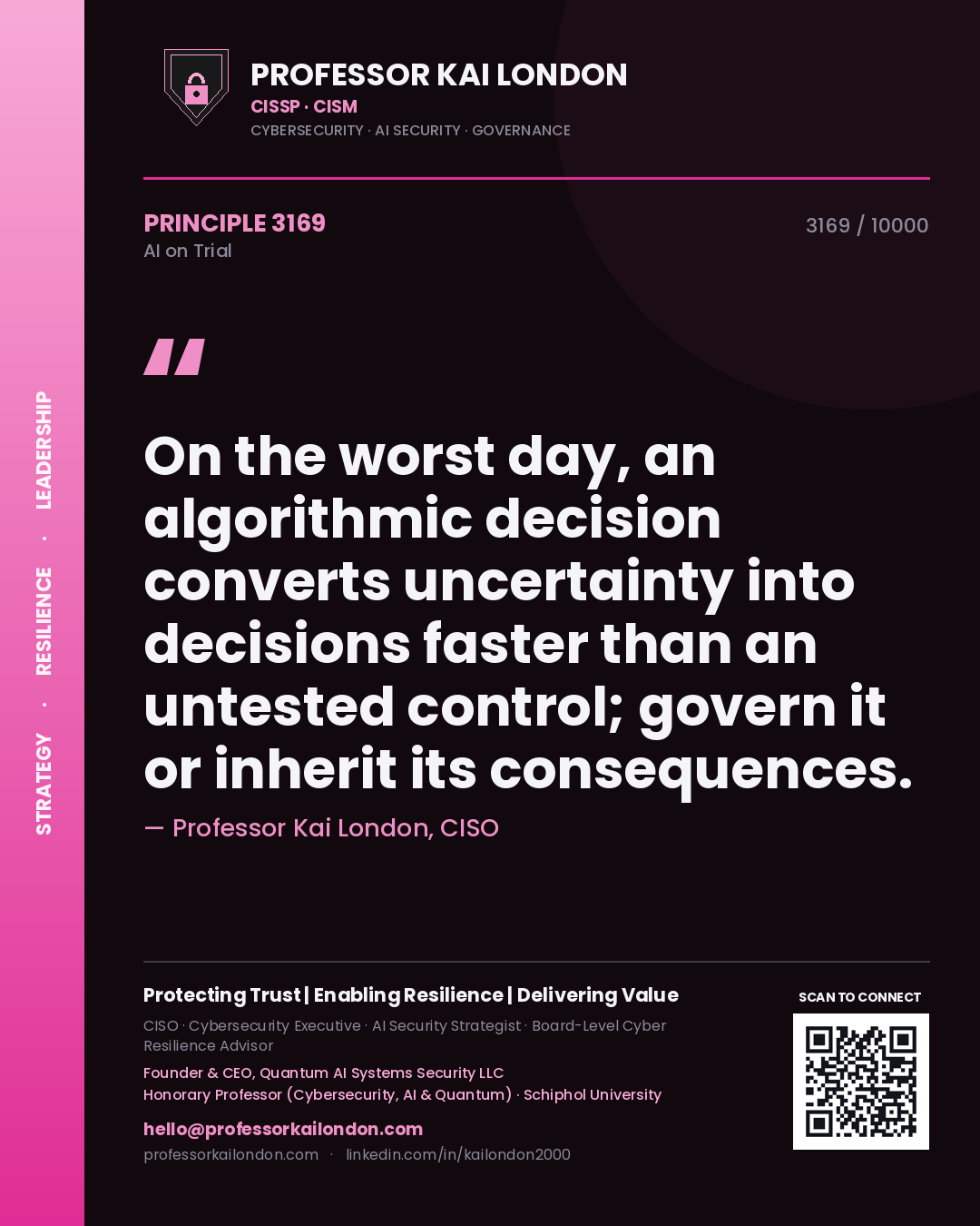 Professor Kai London principle 3169: On the worst day, an algorithmic decision converts uncertainty into decisions faster than an untested control; govern it or inherit its consequences.