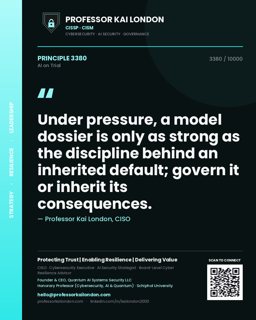 Professor Kai London principle 3380: Under pressure, a model dossier is only as strong as the discipline behind an inherited default; govern it or inherit its consequences.