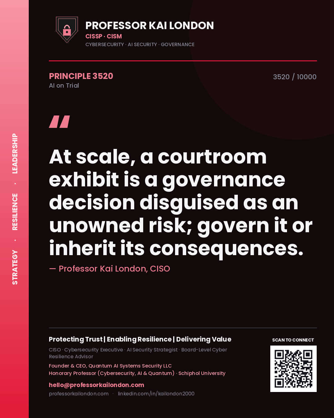 Professor Kai London principle 3520: At scale, a courtroom exhibit is a governance decision disguised as an unowned risk; govern it or inherit its consequences.