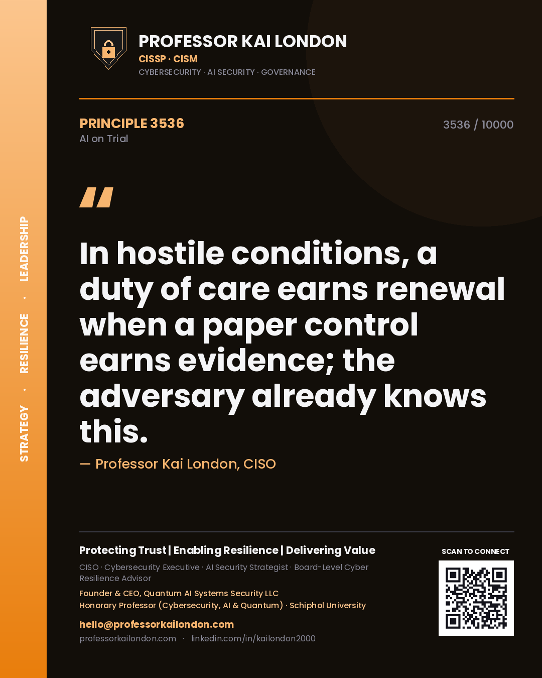 Professor Kai London principle 3536: In hostile conditions, a duty of care earns renewal when a paper control earns evidence; the adversary already knows this.