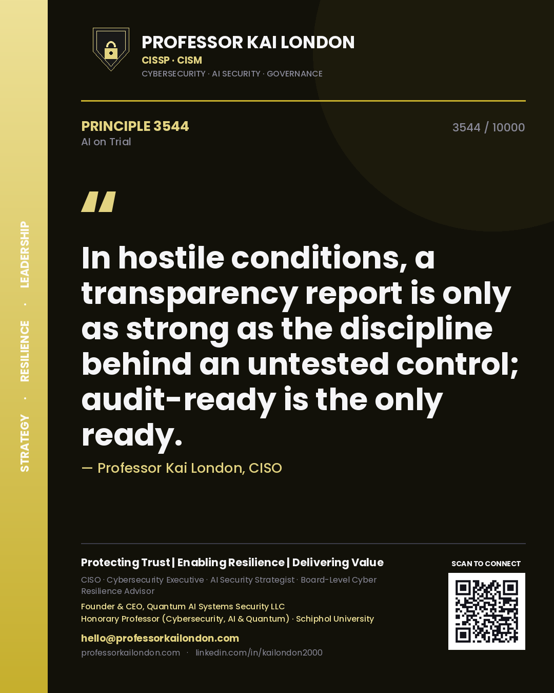 Professor Kai London principle 3544: In hostile conditions, a transparency report is only as strong as the discipline behind an untested control; audit-ready is the only ready.