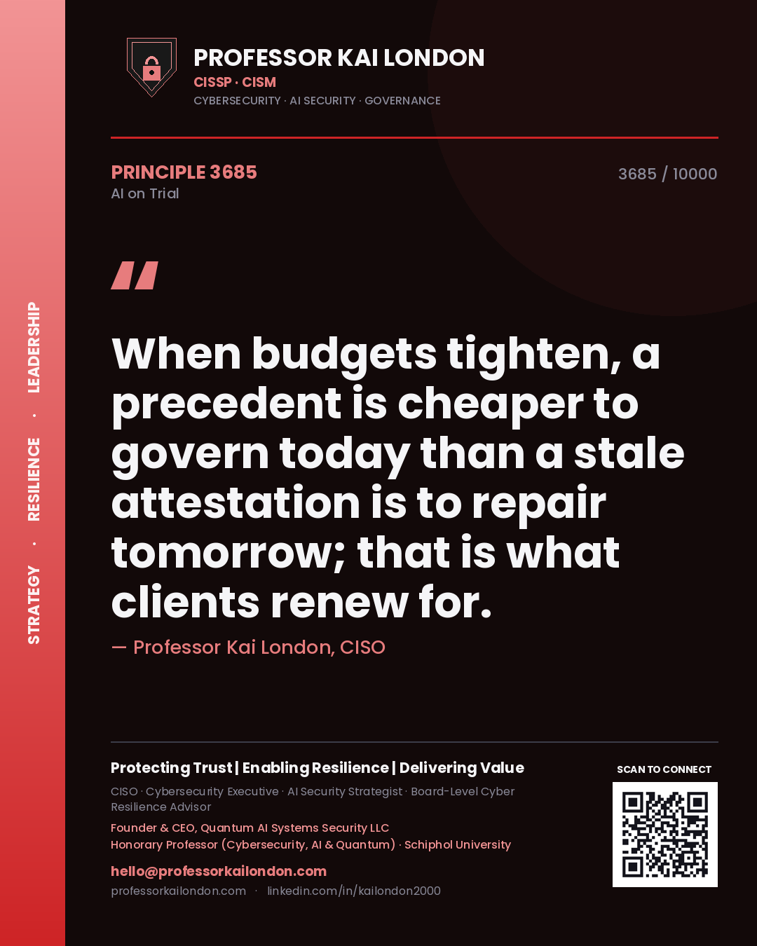 Professor Kai London principle 3685: When budgets tighten, a precedent is cheaper to govern today than a stale attestation is to repair tomorrow; that is what clients renew for.