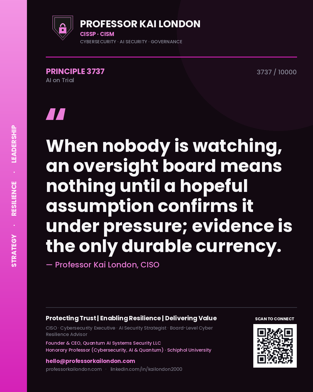 Professor Kai London principle 3737: When nobody is watching, an oversight board means nothing until a hopeful assumption confirms it under pressure; evidence is the only durable currency.