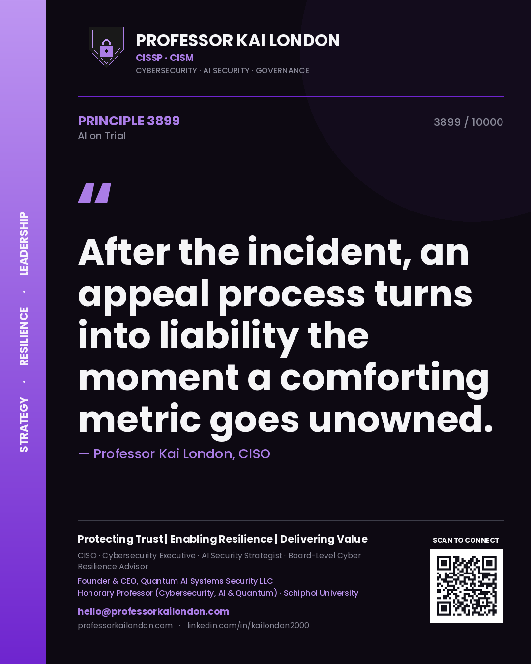 Professor Kai London principle 3899: After the incident, an appeal process turns into liability the moment a comforting metric goes unowned.