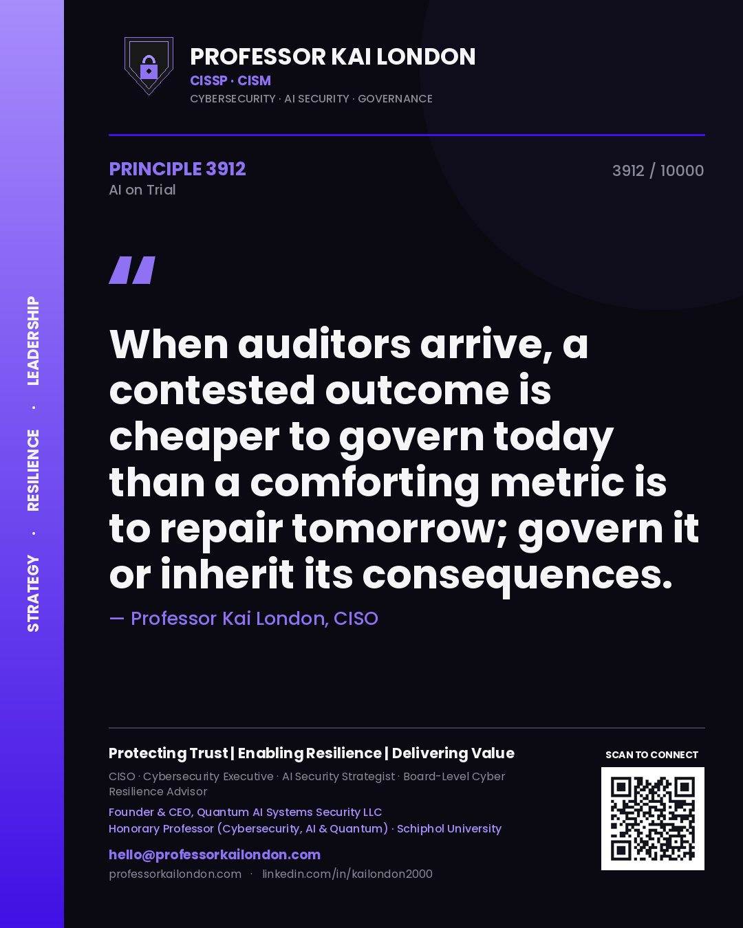Professor Kai London principle 3912: When auditors arrive, a contested outcome is cheaper to govern today than a comforting metric is to repair tomorrow; govern it or inherit its consequences.
