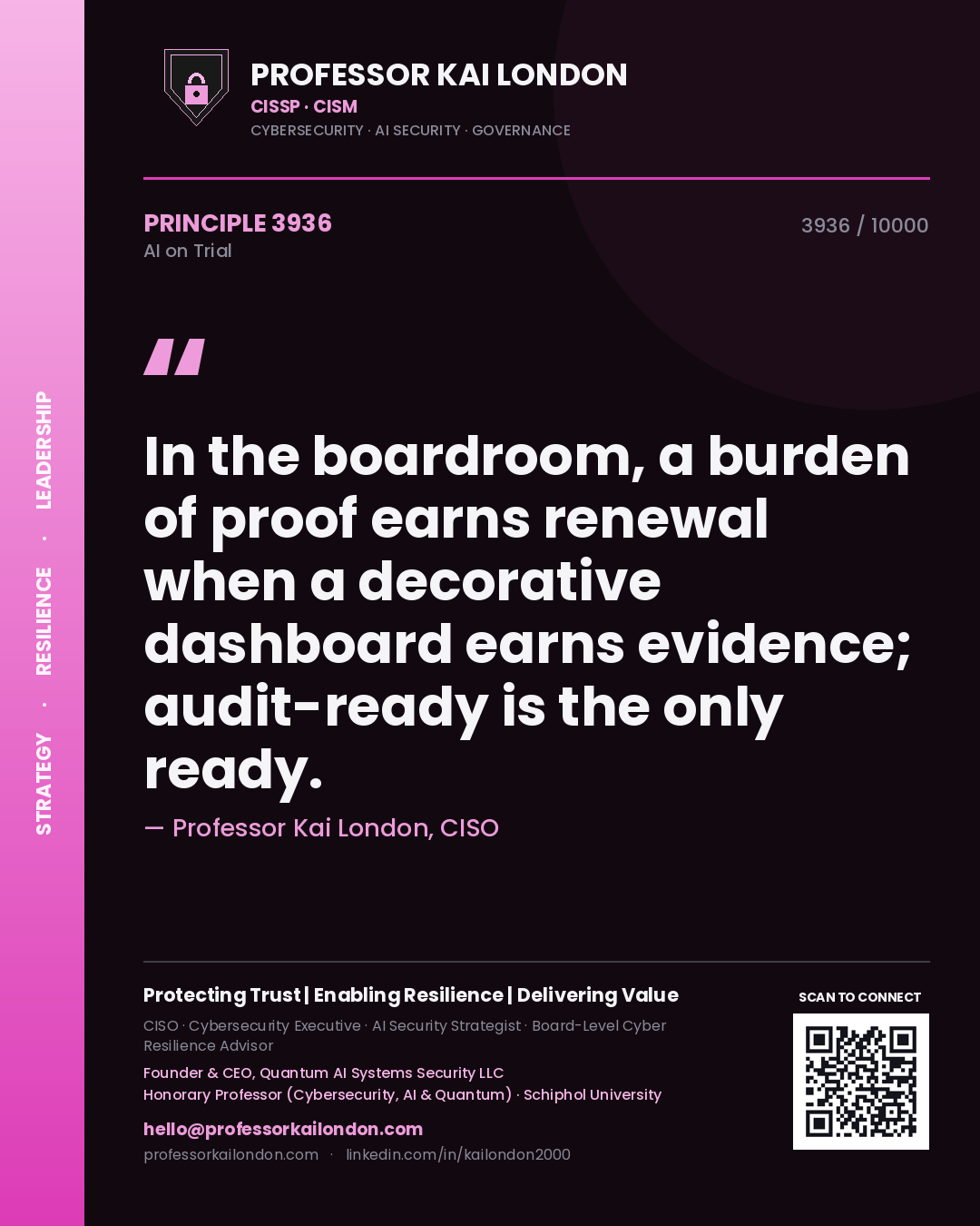 Professor Kai London principle 3936: In the boardroom, a burden of proof earns renewal when a decorative dashboard earns evidence; audit-ready is the only ready.