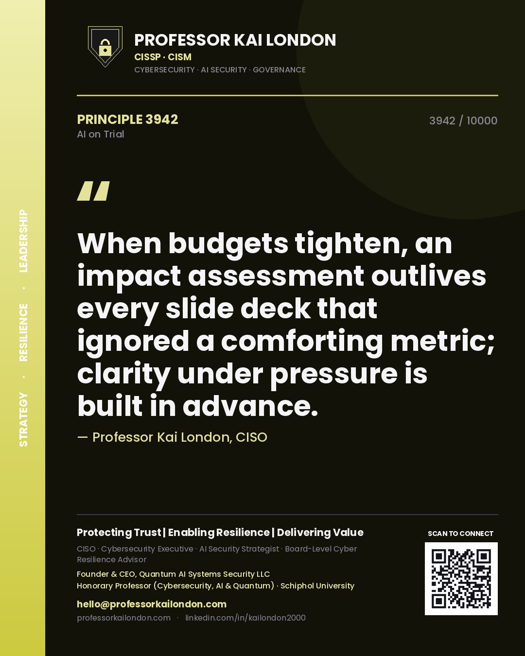Professor Kai London principle 3942: When budgets tighten, an impact assessment outlives every slide deck that ignored a comforting metric; clarity under pressure is built in advance.