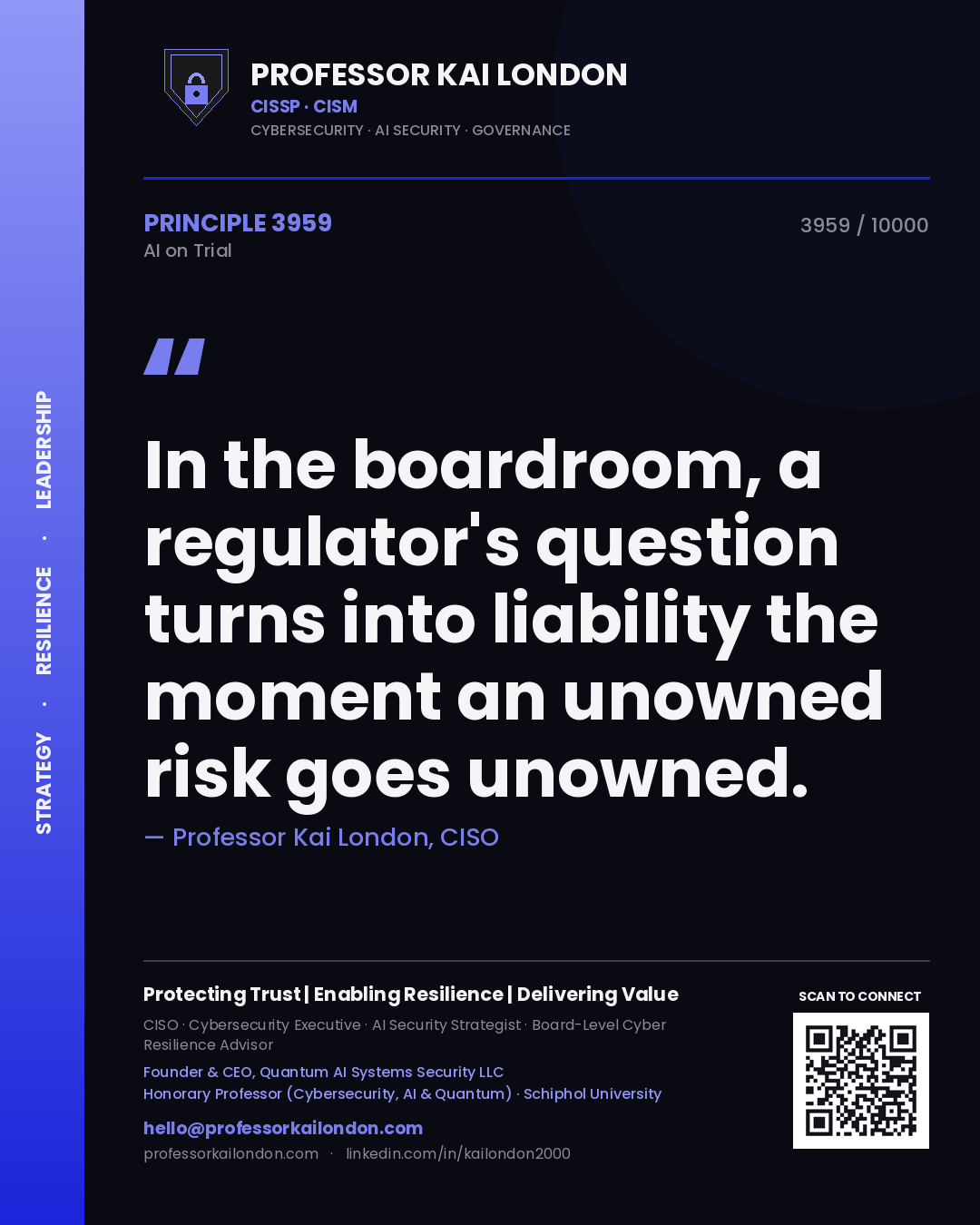 Professor Kai London principle 3959: In the boardroom, a regulator's question turns into liability the moment an unowned risk goes unowned.