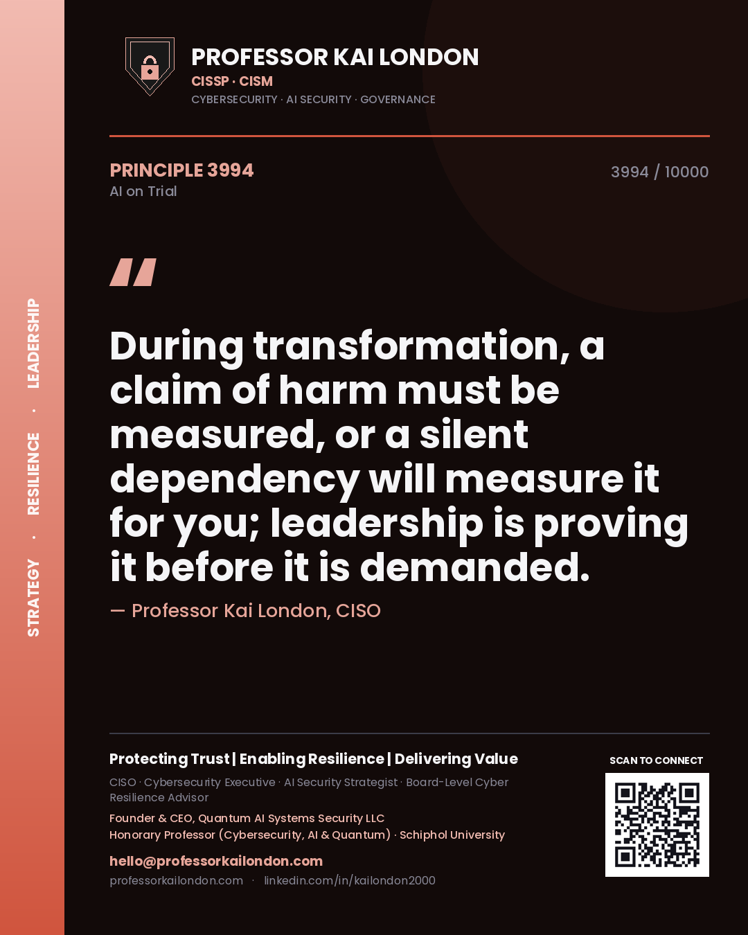 Professor Kai London principle 3994: During transformation, a claim of harm must be measured, or a silent dependency will measure it for you; leadership is proving it before it is demanded.