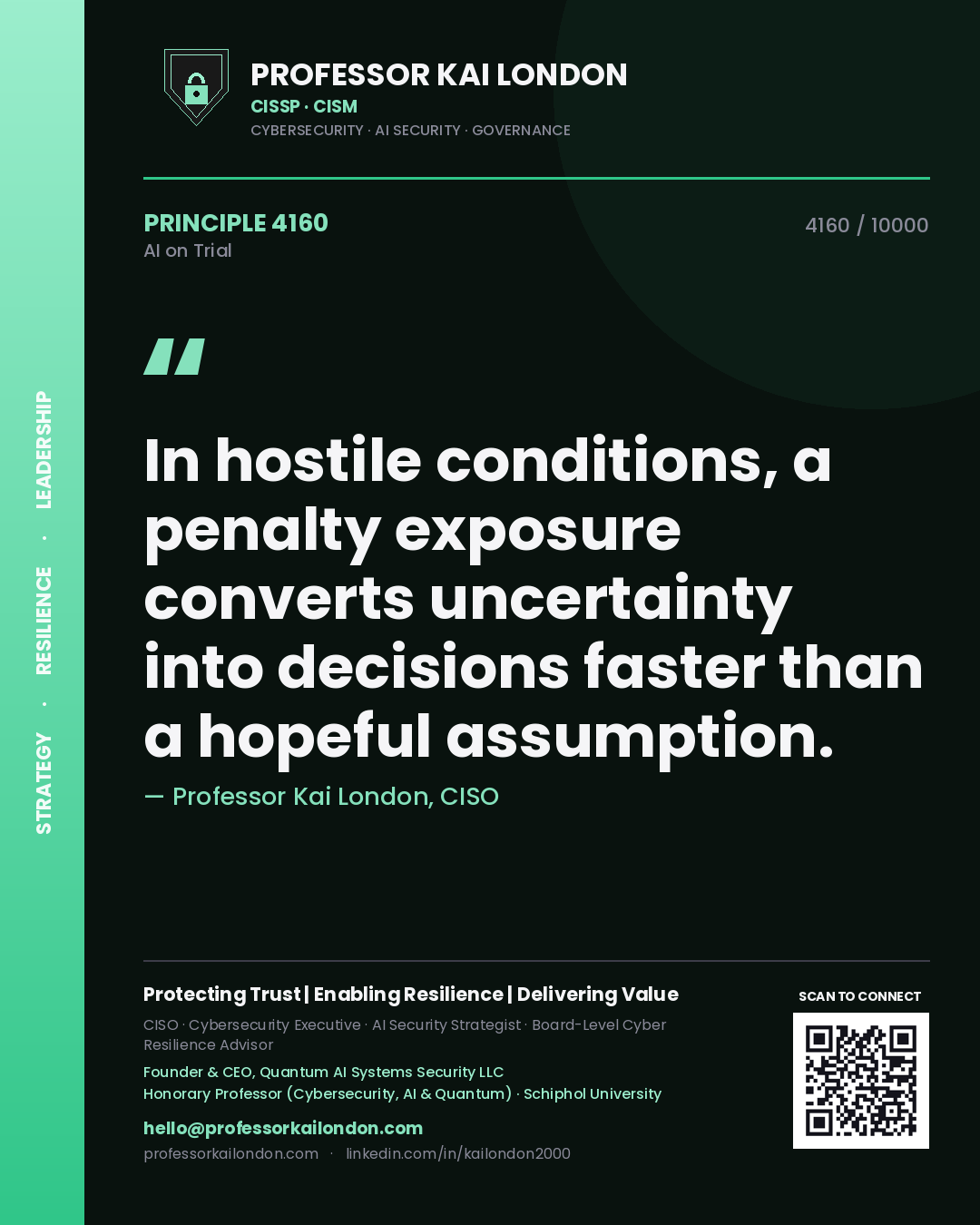 Professor Kai London principle 4160: In hostile conditions, a penalty exposure converts uncertainty into decisions faster than a hopeful assumption.