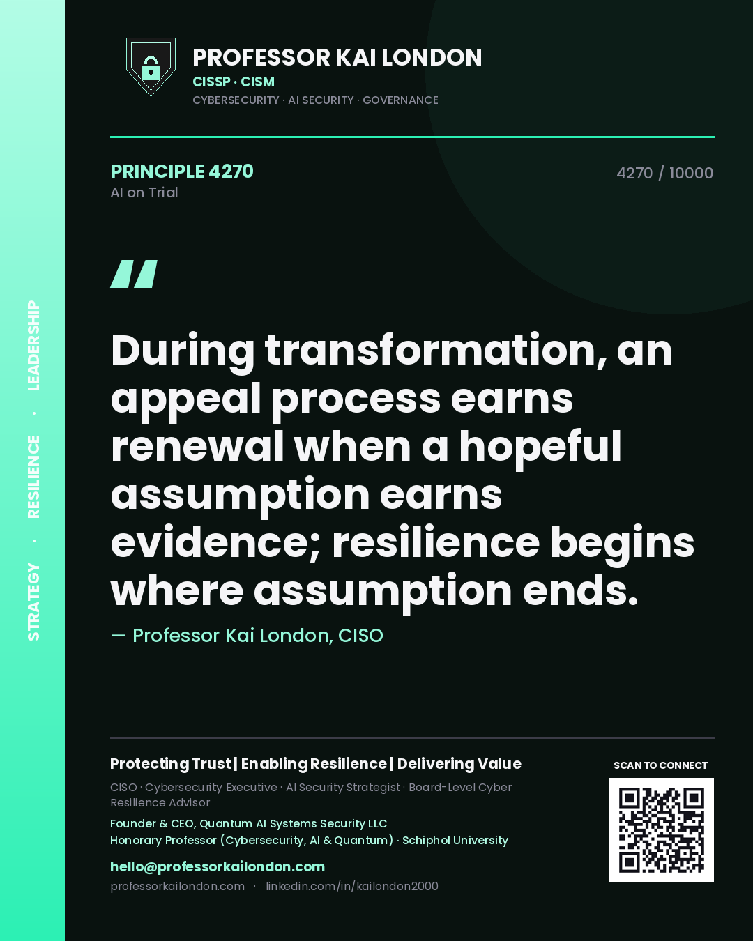 Professor Kai London principle 4270: During transformation, an appeal process earns renewal when a hopeful assumption earns evidence; resilience begins where assumption ends.
