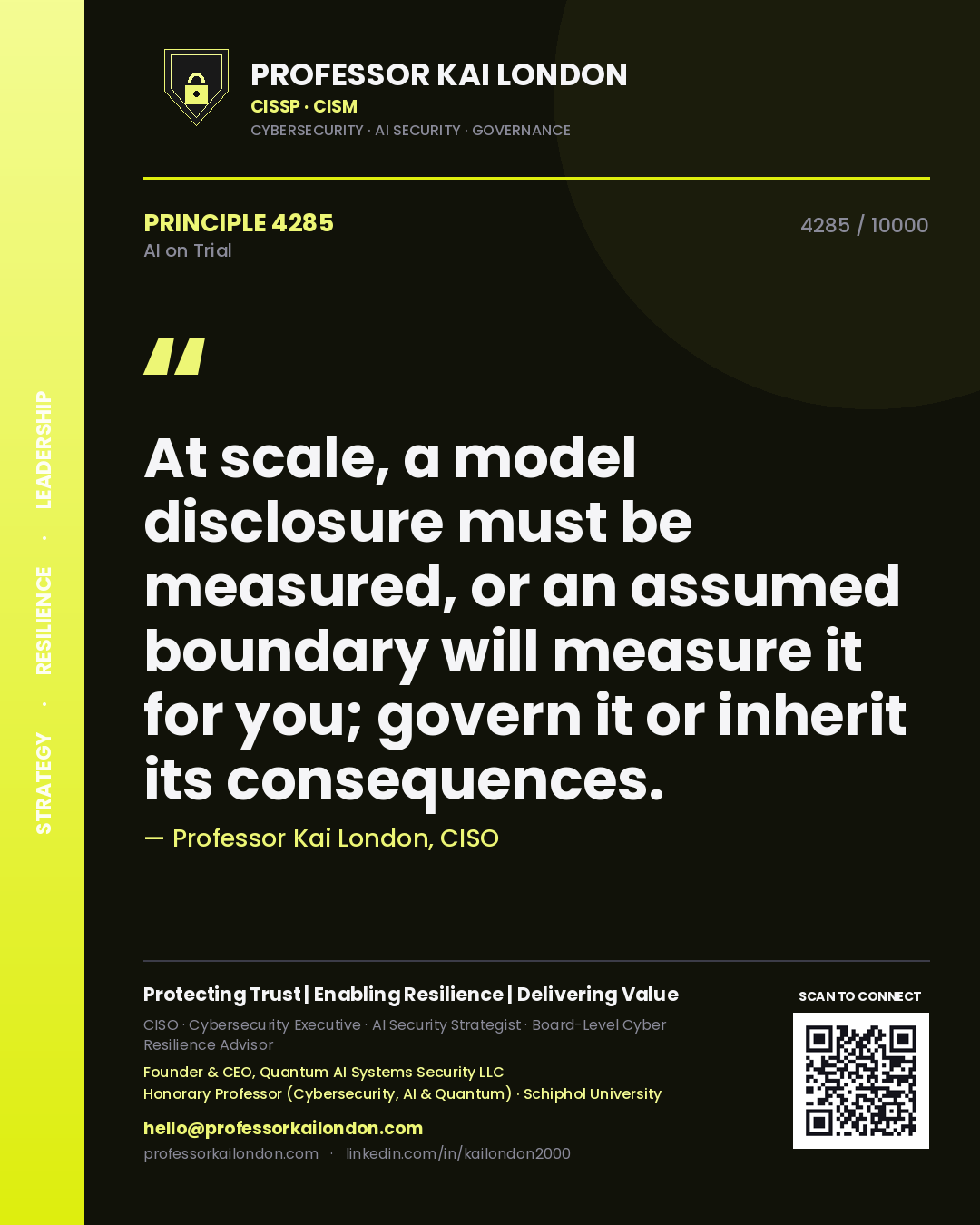 Professor Kai London principle 4285: At scale, a model disclosure must be measured, or an assumed boundary will measure it for you; govern it or inherit its consequences.