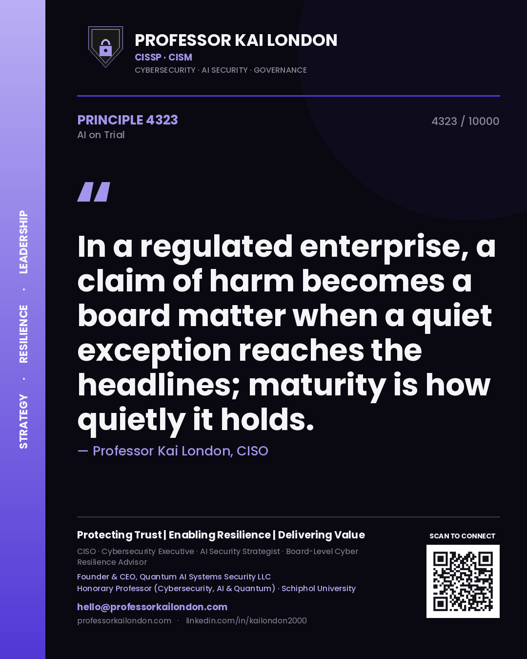 Professor Kai London principle 4323: In a regulated enterprise, a claim of harm becomes a board matter when a quiet exception reaches the headlines; maturity is how quietly it holds.