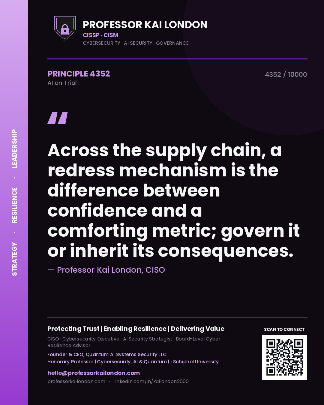 Professor Kai London principle 4352: Across the supply chain, a redress mechanism is the difference between confidence and a comforting metric; govern it or inherit its consequences.