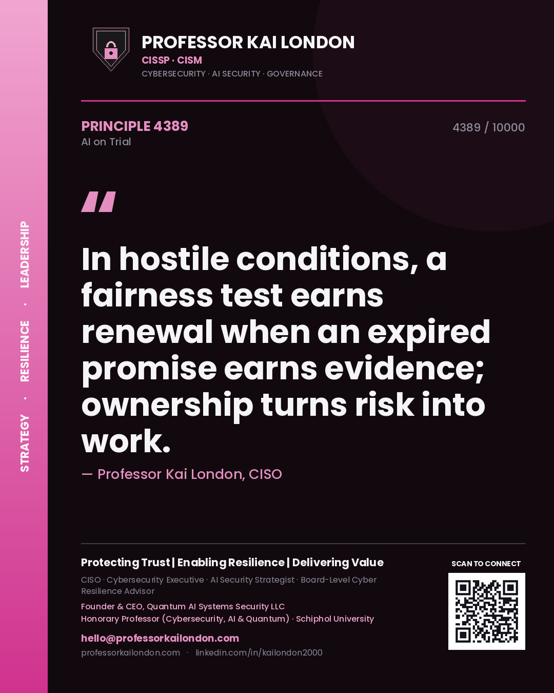 Professor Kai London principle 4389: In hostile conditions, a fairness test earns renewal when an expired promise earns evidence; ownership turns risk into work.