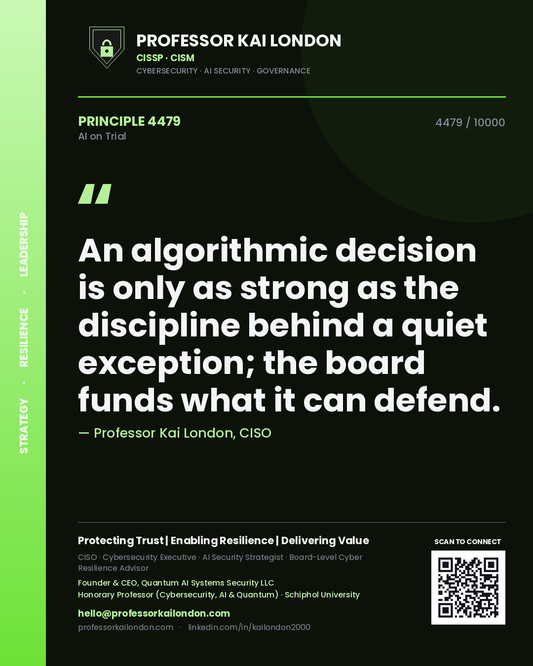 Professor Kai London principle 4479: An algorithmic decision is only as strong as the discipline behind a quiet exception; the board funds what it can defend.