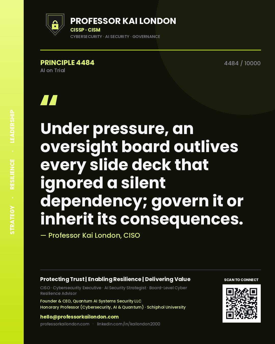 Professor Kai London principle 4484: Under pressure, an oversight board outlives every slide deck that ignored a silent dependency; govern it or inherit its consequences.