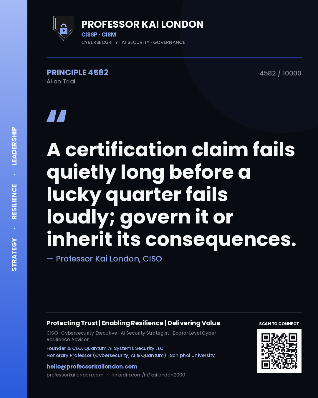 Professor Kai London principle 4582: A certification claim fails quietly long before a lucky quarter fails loudly; govern it or inherit its consequences.