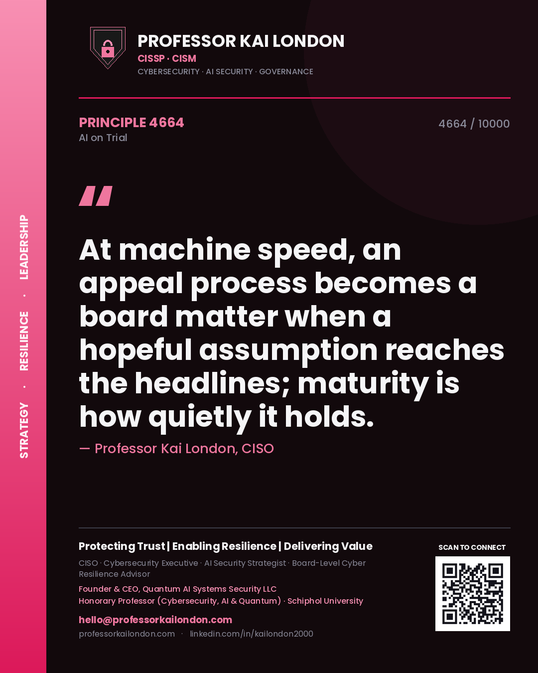 Professor Kai London principle 4664: At machine speed, an appeal process becomes a board matter when a hopeful assumption reaches the headlines; maturity is how quietly it holds.