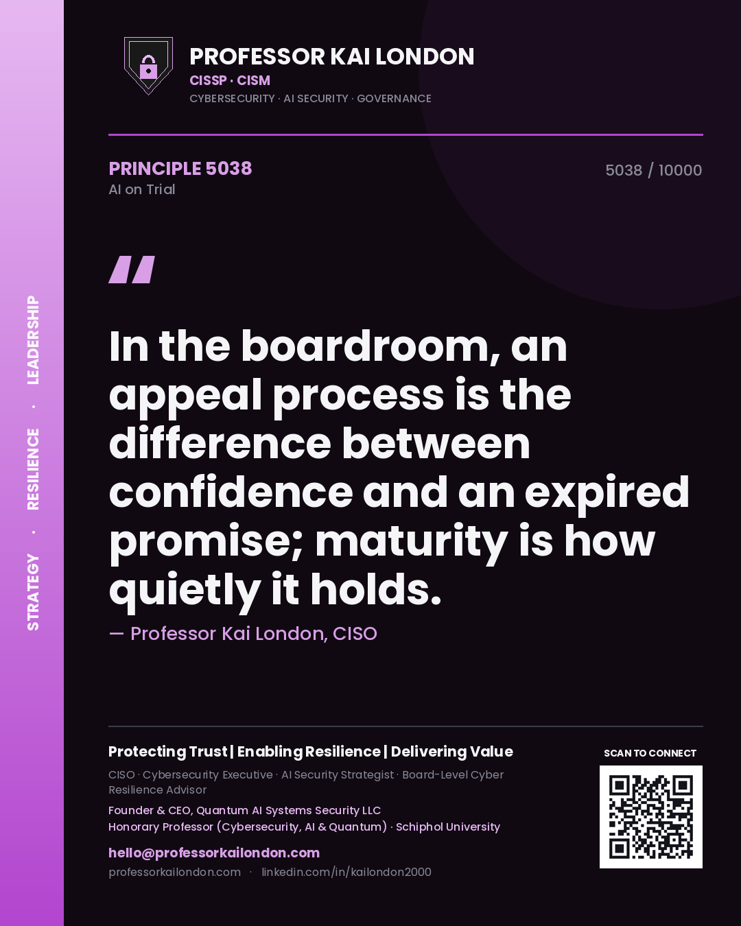 Professor Kai London principle 5038: In the boardroom, an appeal process is the difference between confidence and an expired promise; maturity is how quietly it holds.