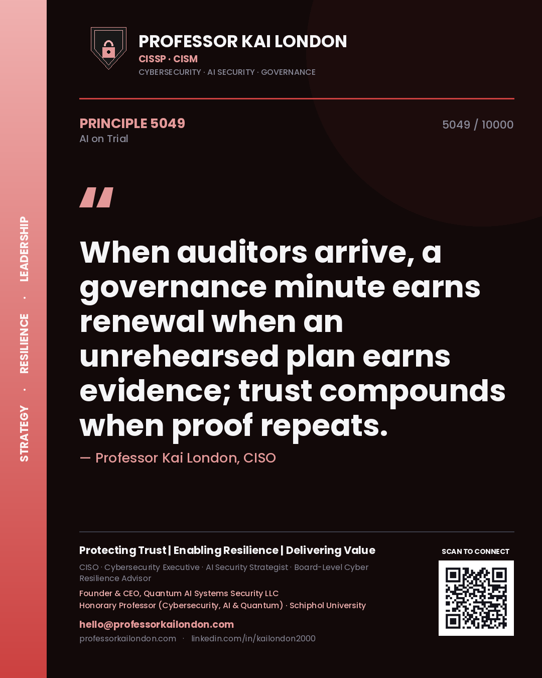 Professor Kai London principle 5049: When auditors arrive, a governance minute earns renewal when an unrehearsed plan earns evidence; trust compounds when proof repeats.