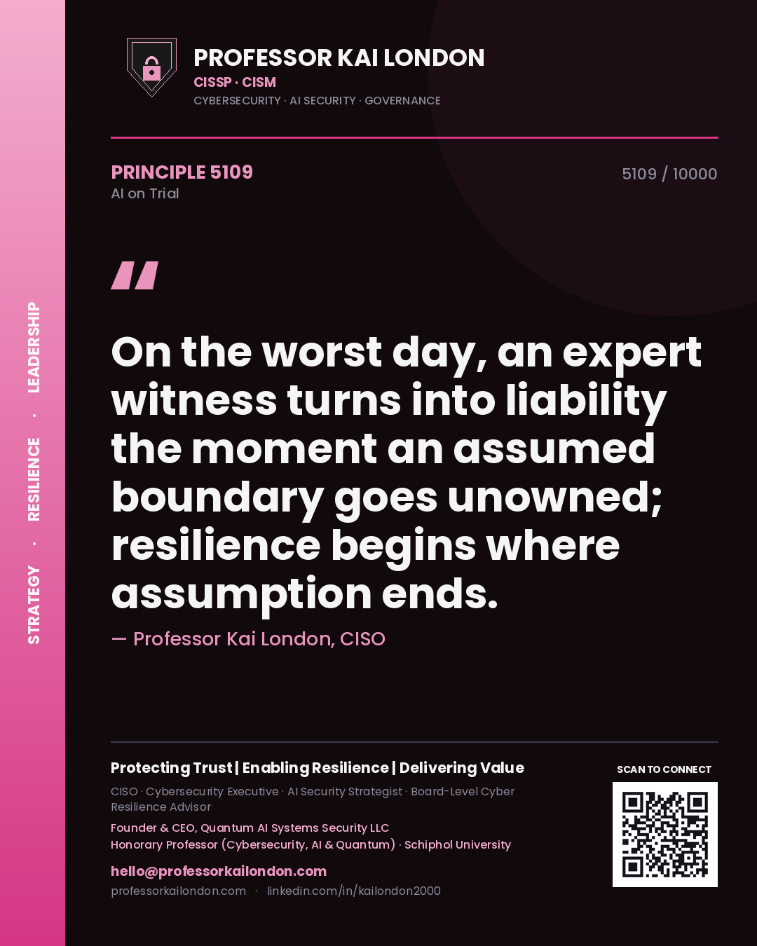 Professor Kai London principle 5109: On the worst day, an expert witness turns into liability the moment an assumed boundary goes unowned; resilience begins where assumption ends.