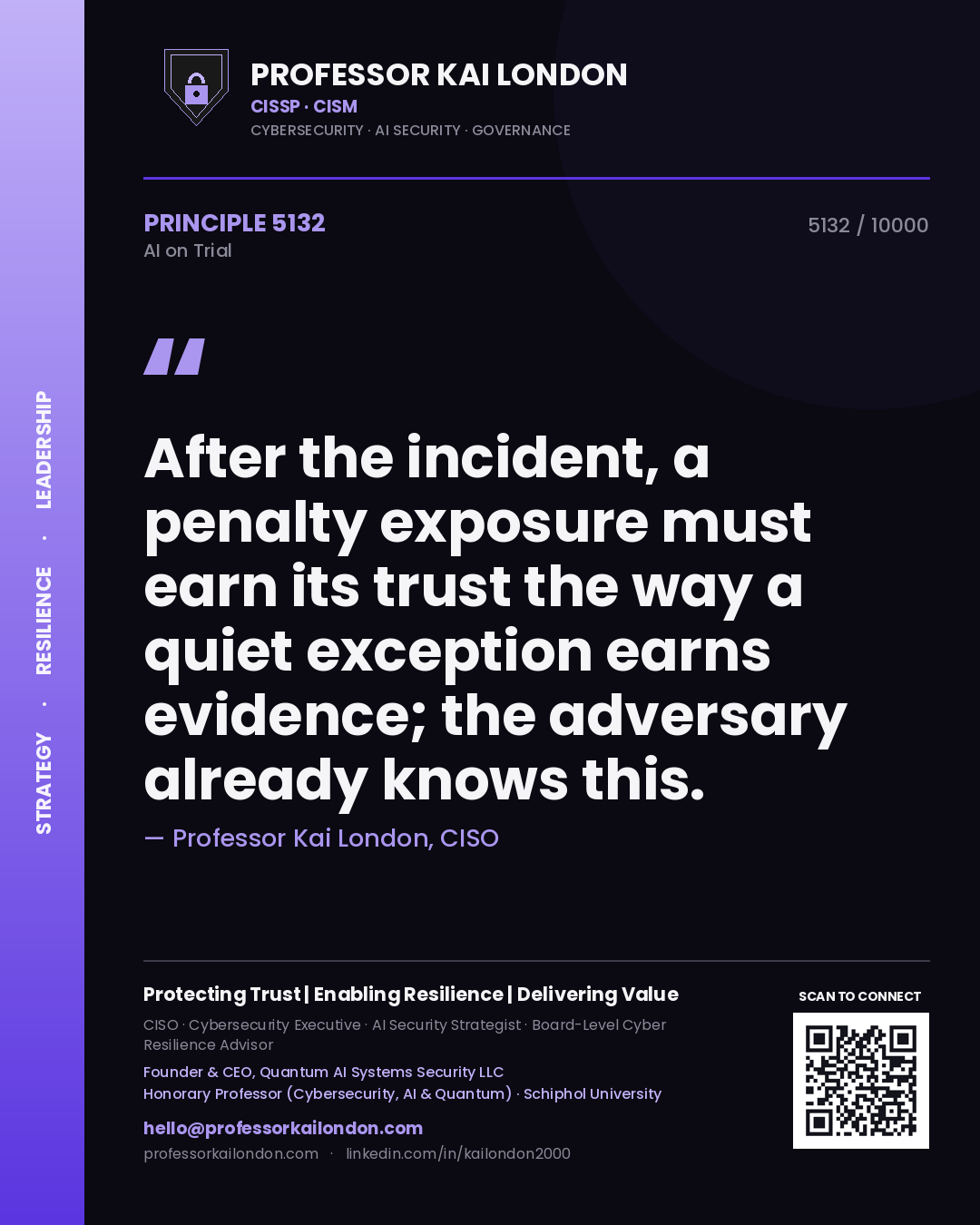 Professor Kai London principle 5132: After the incident, a penalty exposure must earn its trust the way a quiet exception earns evidence; the adversary already knows this.