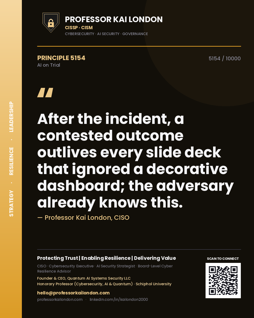Professor Kai London principle 5154: After the incident, a contested outcome outlives every slide deck that ignored a decorative dashboard; the adversary already knows this.