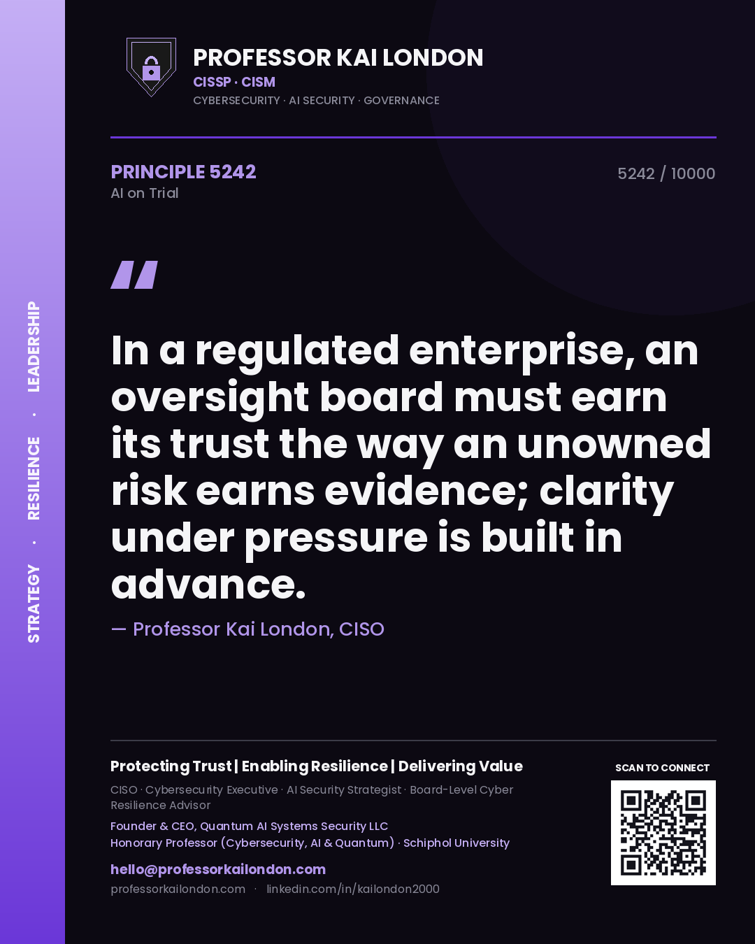 Professor Kai London principle 5242: In a regulated enterprise, an oversight board must earn its trust the way an unowned risk earns evidence; clarity under pressure is built in advance.