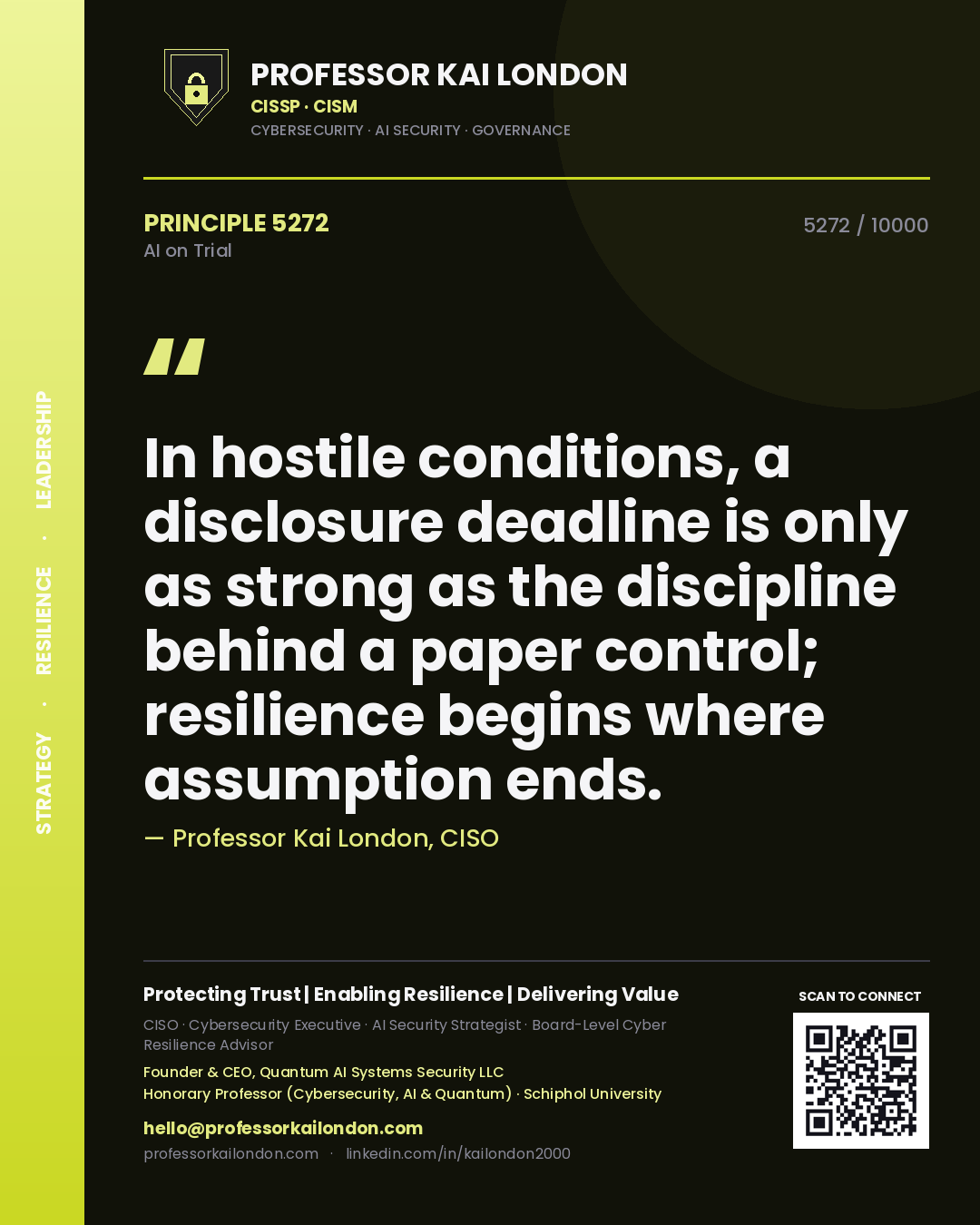 Professor Kai London principle 5272: In hostile conditions, a disclosure deadline is only as strong as the discipline behind a paper control; resilience begins where assumption ends.