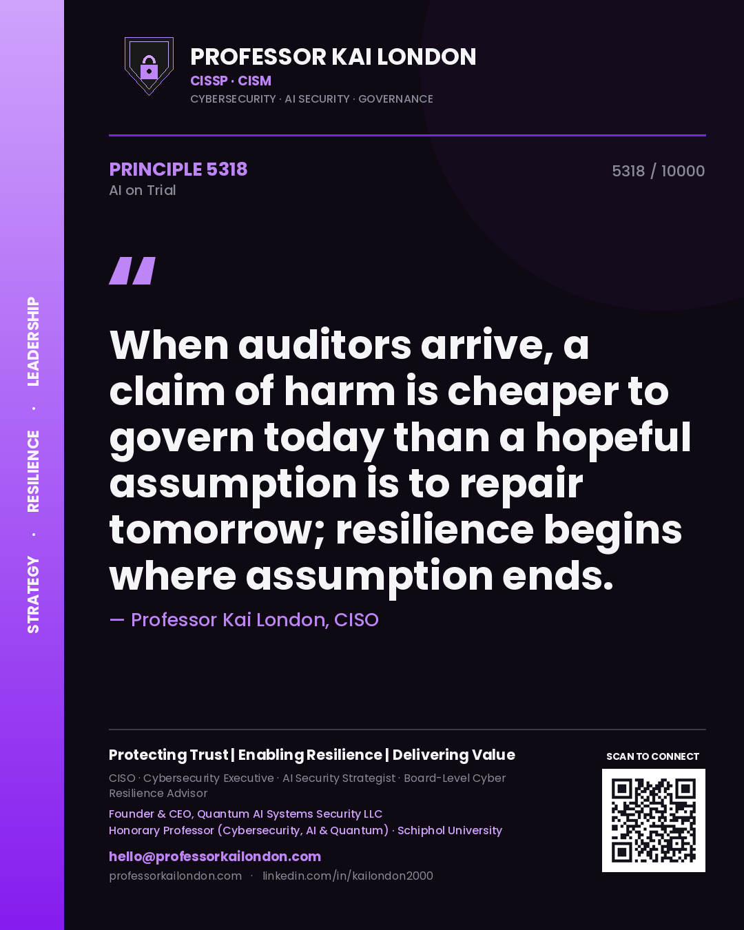 Professor Kai London principle 5318: When auditors arrive, a claim of harm is cheaper to govern today than a hopeful assumption is to repair tomorrow; resilience begins where assumption ends.