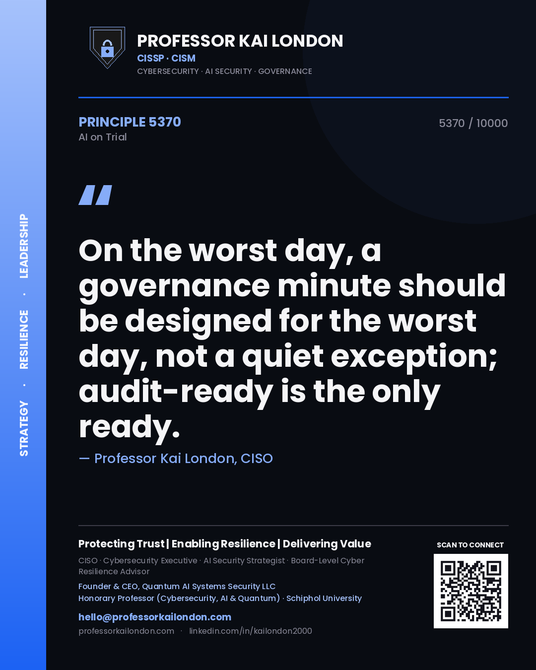 Professor Kai London principle 5370: On the worst day, a governance minute should be designed for the worst day, not a quiet exception; audit-ready is the only ready.