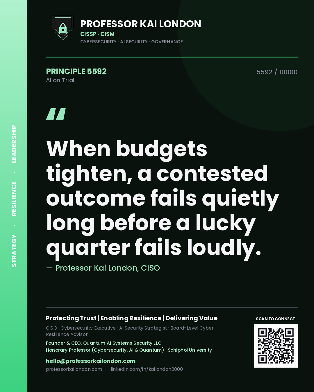 Professor Kai London principle 5592: When budgets tighten, a contested outcome fails quietly long before a lucky quarter fails loudly.