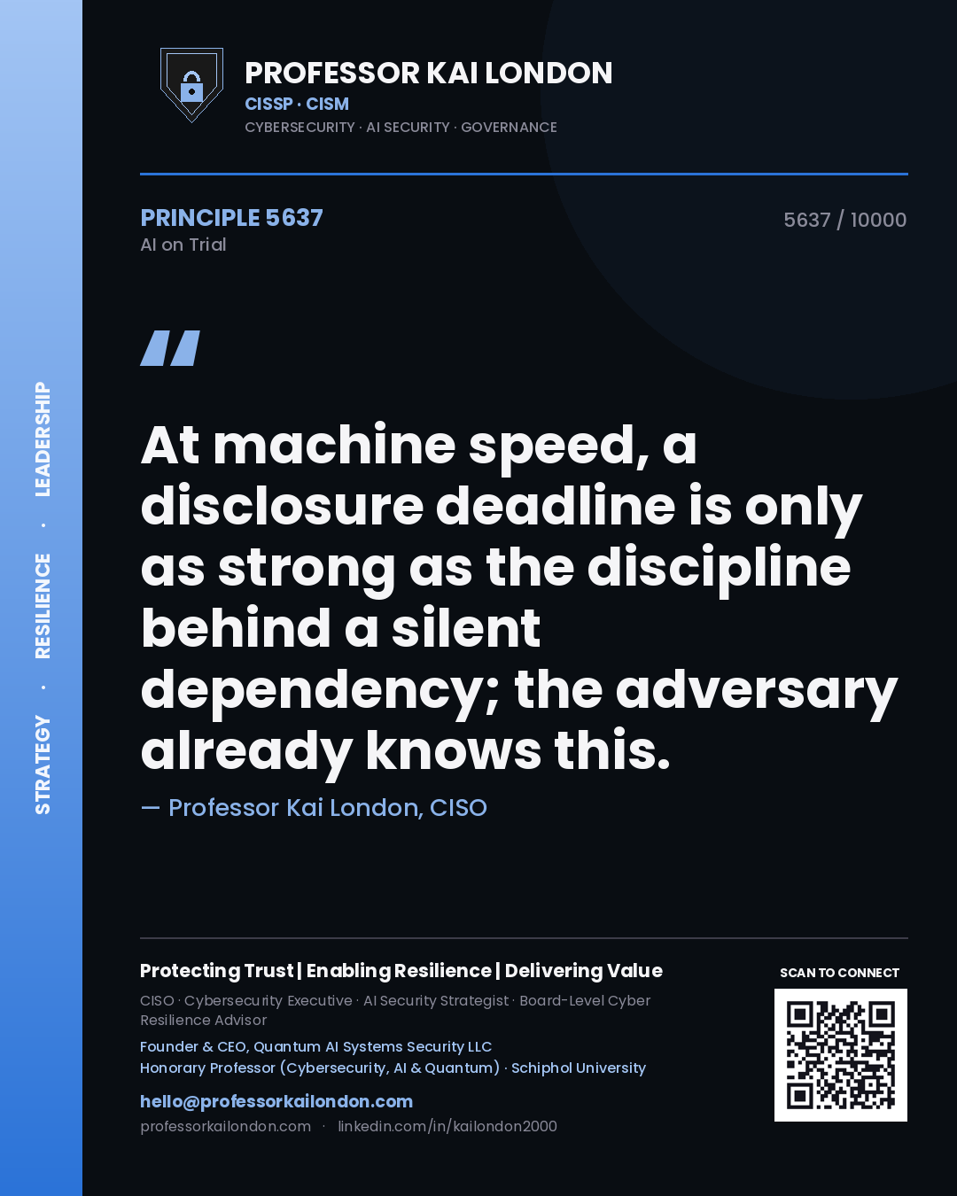 Professor Kai London principle 5637: At machine speed, a disclosure deadline is only as strong as the discipline behind a silent dependency; the adversary already knows this.