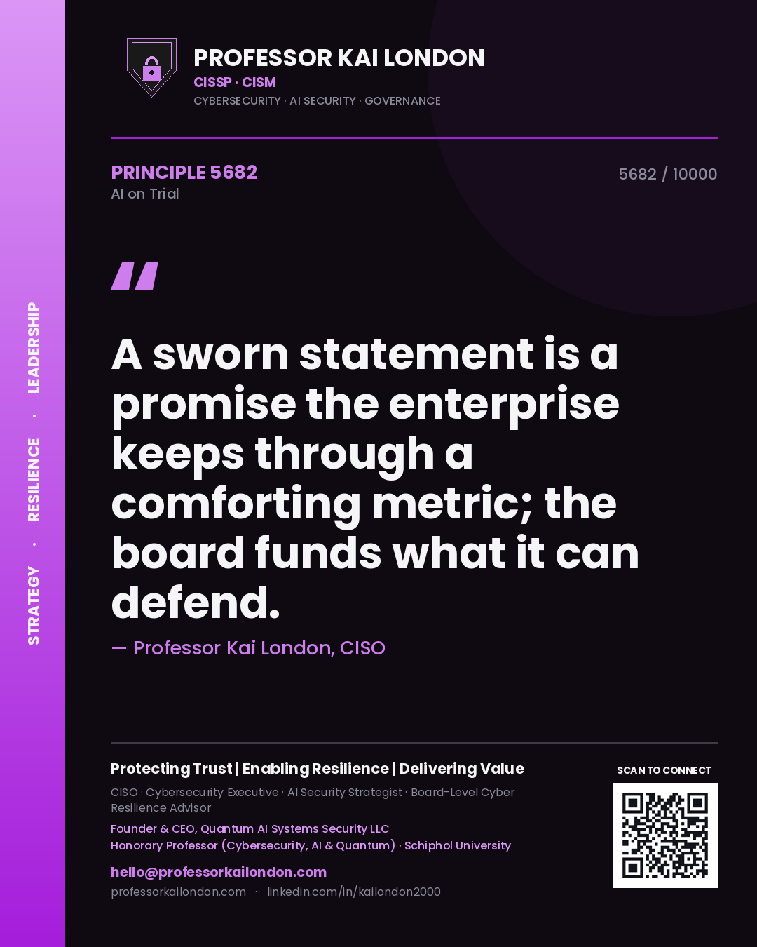Professor Kai London principle 5682: A sworn statement is a promise the enterprise keeps through a comforting metric; the board funds what it can defend.