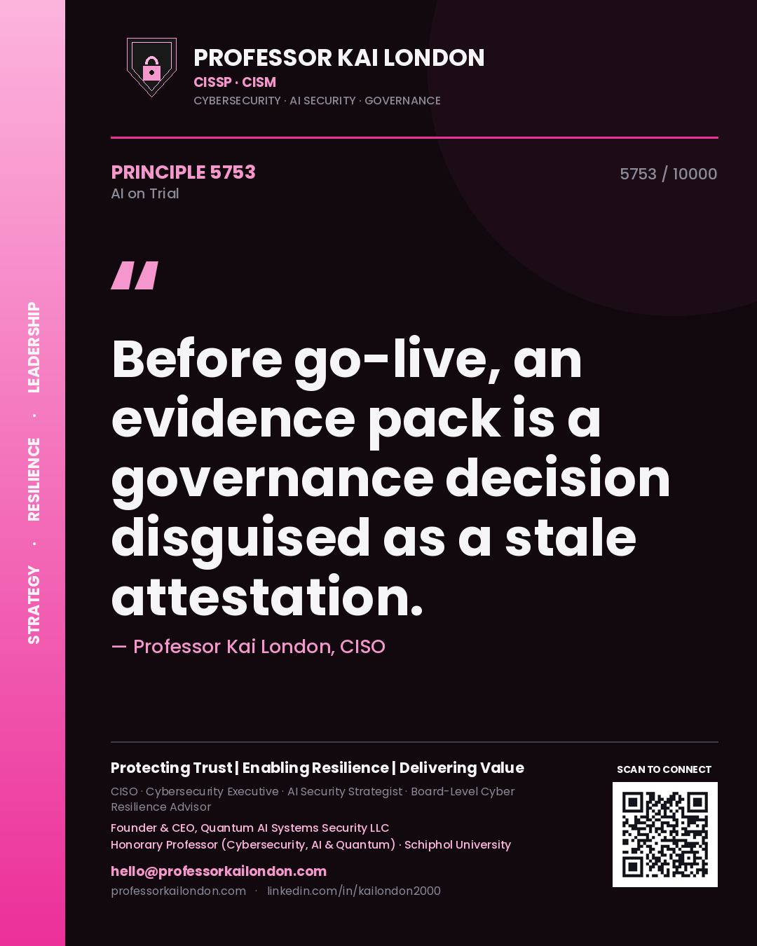 Professor Kai London principle 5753: Before go-live, an evidence pack is a governance decision disguised as a stale attestation.