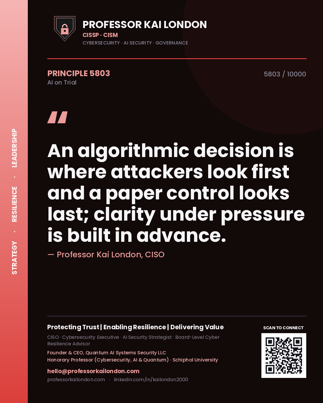 Professor Kai London principle 5803: An algorithmic decision is where attackers look first and a paper control looks last; clarity under pressure is built in advance.