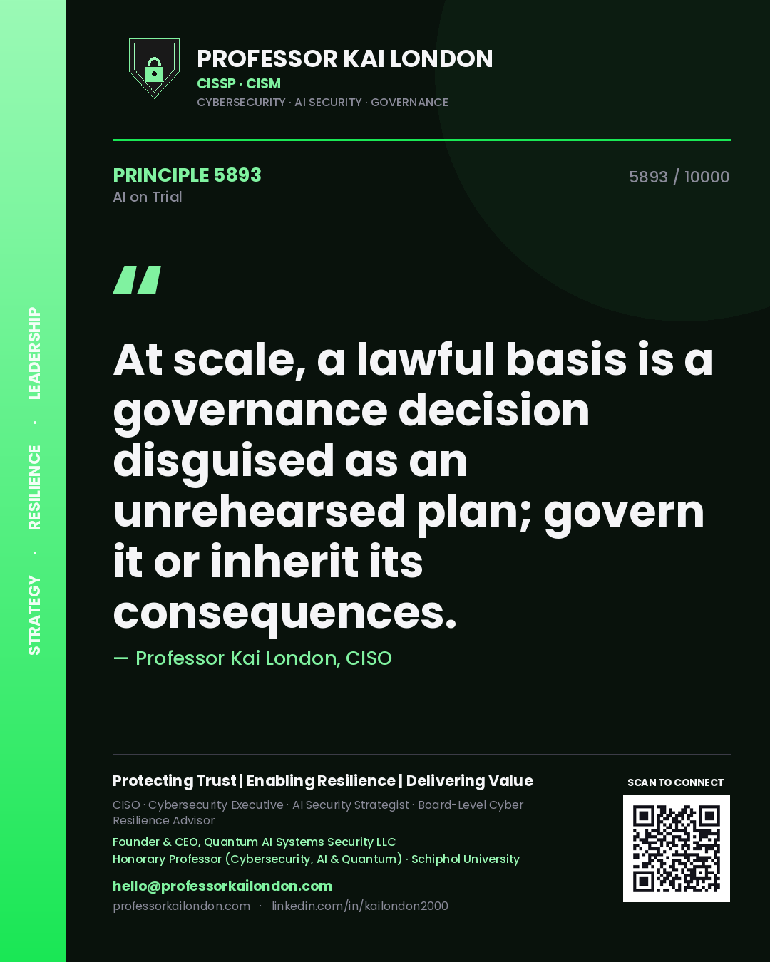 Professor Kai London principle 5893: At scale, a lawful basis is a governance decision disguised as an unrehearsed plan; govern it or inherit its consequences.