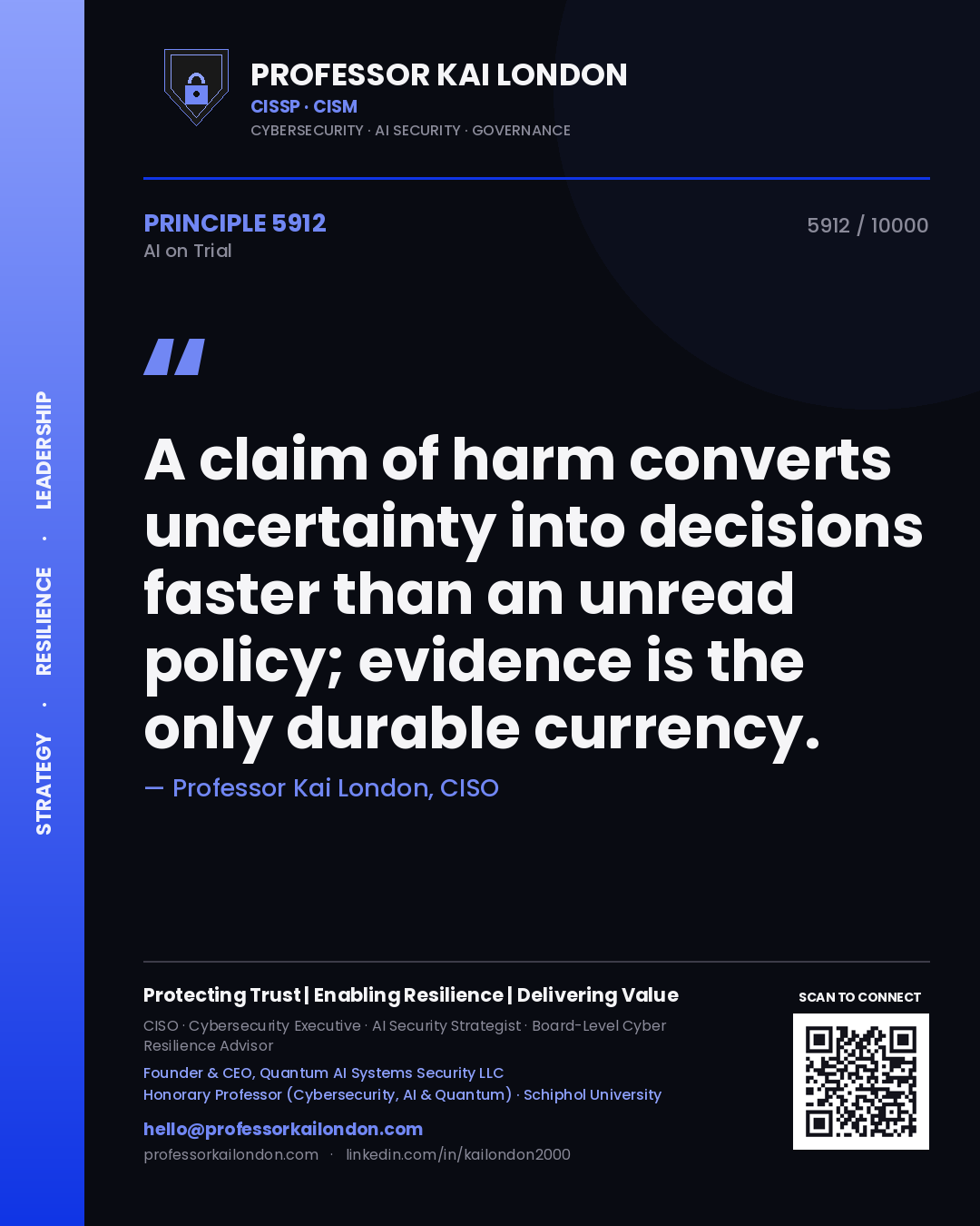 Professor Kai London principle 5912: A claim of harm converts uncertainty into decisions faster than an unread policy; evidence is the only durable currency.