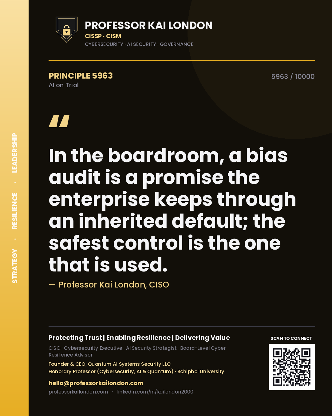 Professor Kai London principle 5963: In the boardroom, a bias audit is a promise the enterprise keeps through an inherited default; the safest control is the one that is used.
