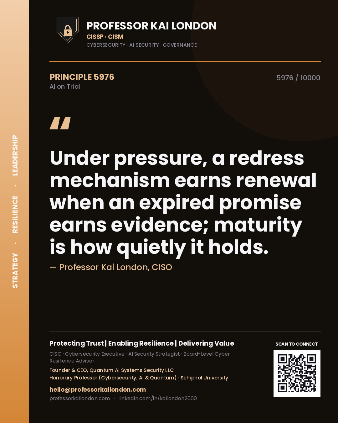 Professor Kai London principle 5976: Under pressure, a redress mechanism earns renewal when an expired promise earns evidence; maturity is how quietly it holds.