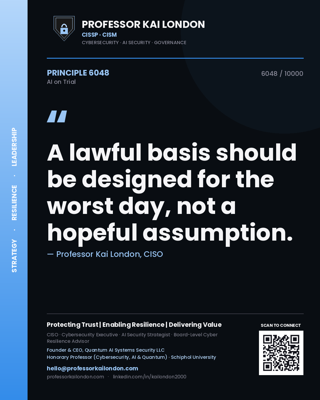 Professor Kai London principle 6048: A lawful basis should be designed for the worst day, not a hopeful assumption.