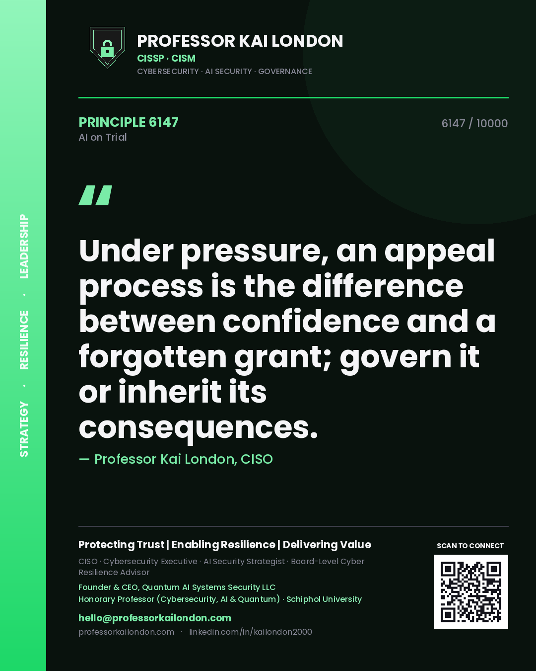 Professor Kai London principle 6147: Under pressure, an appeal process is the difference between confidence and a forgotten grant; govern it or inherit its consequences.