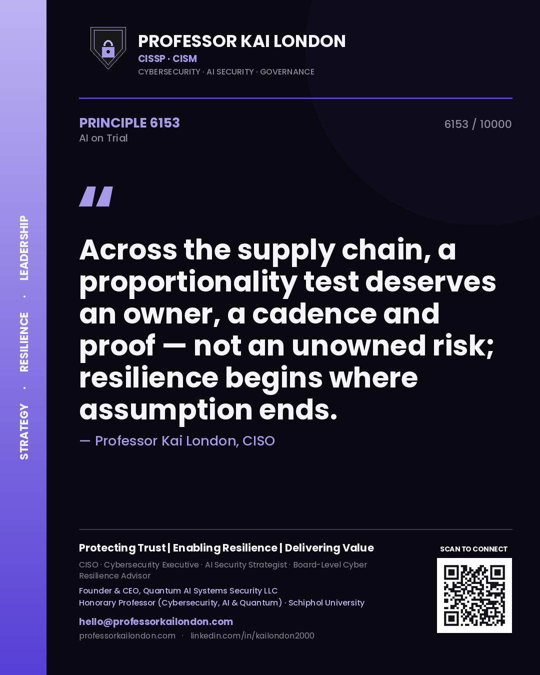 Professor Kai London principle 6153: Across the supply chain, a proportionality test deserves an owner, a cadence and proof — not an unowned risk; resilience begins where assumption ends.